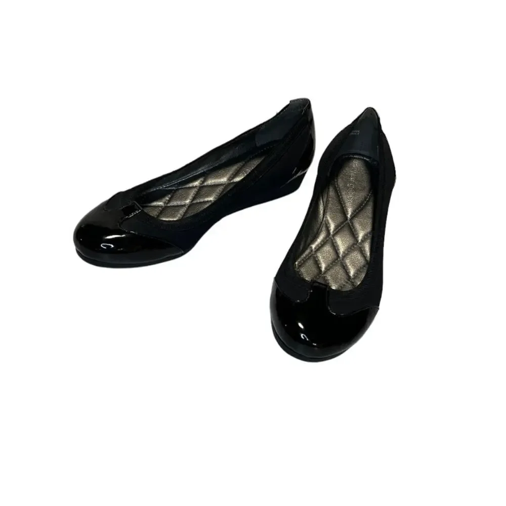 Andrew Geller Black Patent Leather & Fabric Platform Flat Shoes Size 6.5 M
